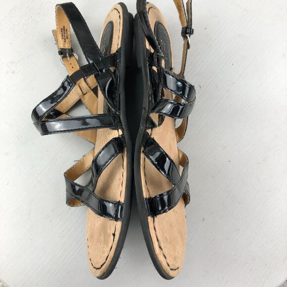 BOC Women's Size 9 Black Patent Open Toe Strappy Ankle Strap Buckle Flat Sandals - Picture 7 of 11